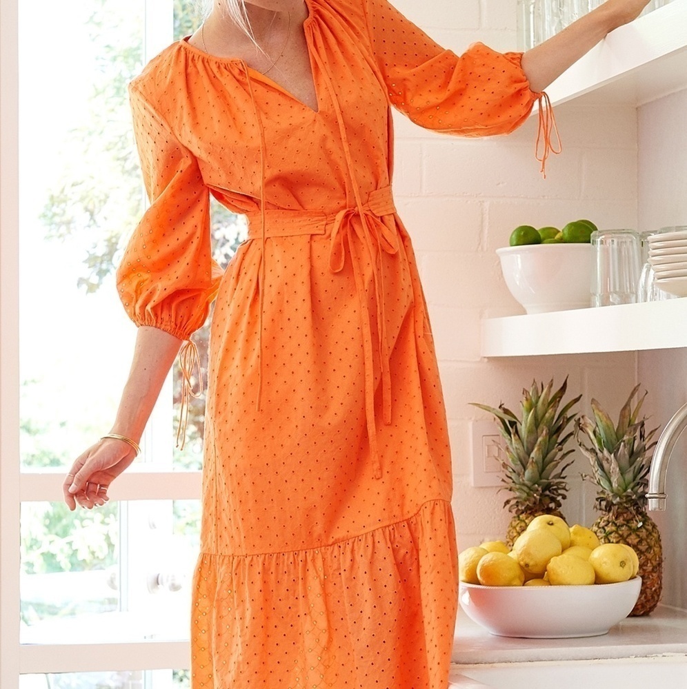NWT MDS STRIPES ORANGE GARDEN EYELET‎ DRESS SZ 6